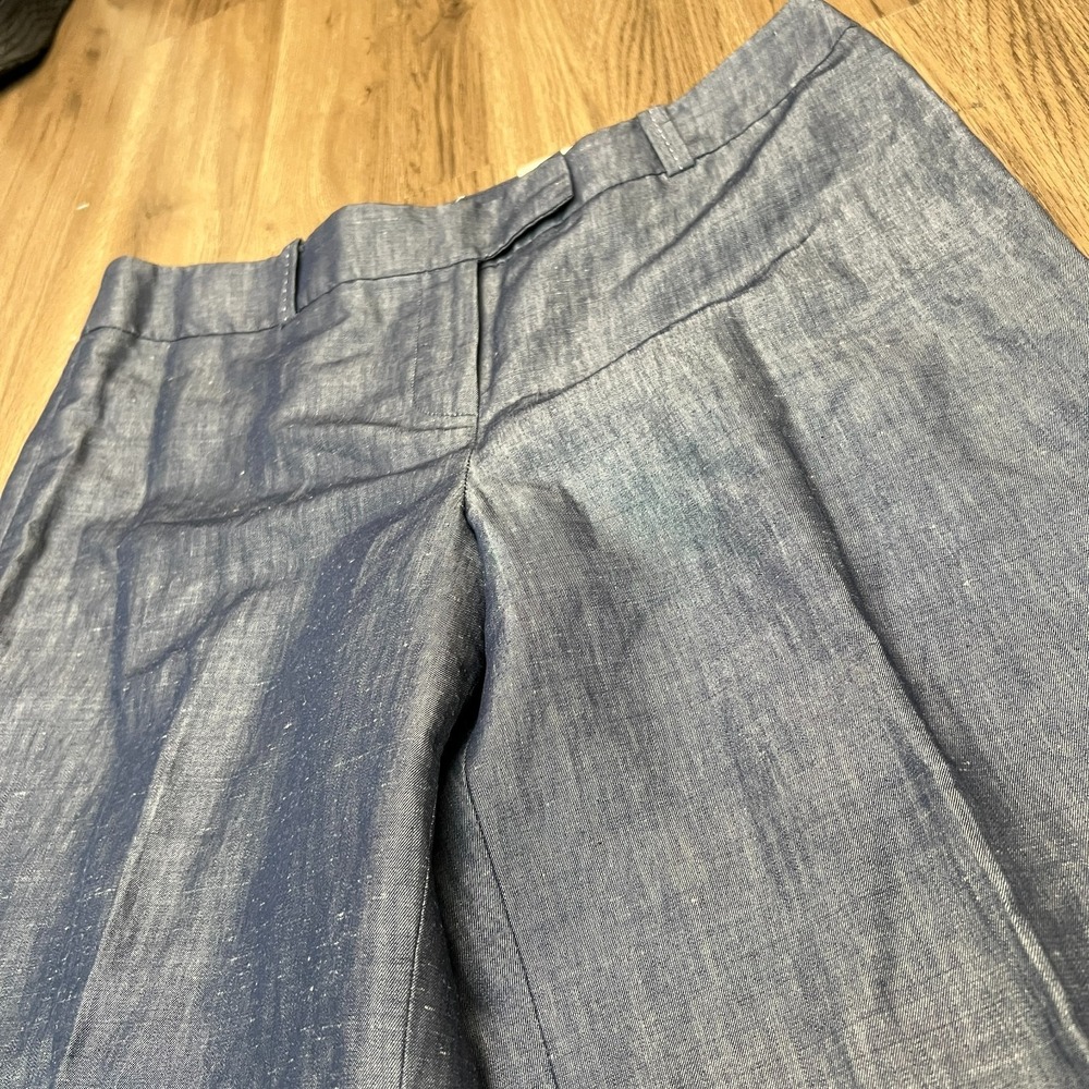 NWT Loft Petites Wide Leg 10P Blue Cotton Ramie Blend Chambray-Like Pants - Picture 2 of 11